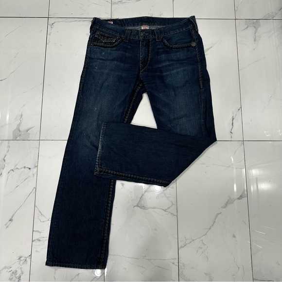 True Religion Jeans Ricky Super QT Thick Stitch Flap Pockets Blue Mens Sz 38x34